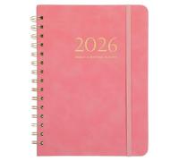 Amosfun Planificateur 2026 en Cuir Pu Rose avec Agenda Quotidien et Hebdomadaire, Organiseur de Calendrier Anti-bavure D'encre pour Réunions et Voyages