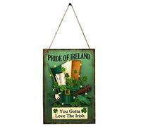 Amosfun Plaque Murale en Bois Rétro avec Chapeau Leprechaun Drapeau Irlandais Trèfle Shamrock Décoration Saint Patrick Irlandais Pride of Ireland Décorative Vintage avec Ficelle 40cm Vert