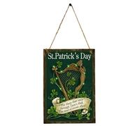 Amosfun Plaque Murale en Bois Rétro avec Trèfle Shamrock Harpe Ange Décoration Saint Patrick Irlandais St Patrick's Day Décorative Vintage avec Ficelle 40cm