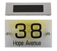 Amosfun Plaque Numéro de Maison pour Adresse Visible la Nuit en Acier Inoxydable Blanc Solaire Lumineuse Lampe Solaire Extérieure Éclairage LED pour Jardin et Allée