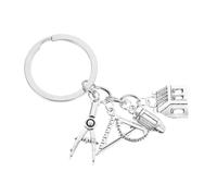 Amosfun Porte Cles Creatif Architecte en Alliage de Zinc Accessoire en Metal Mini Outils Regle Compas Pendentif pour Trousseau Maison Voiture Bagage Cadeau Diplome Ingenieur Argent