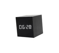 Amosfun Réveil Numérique LED en Bois Carré, Horloge Électronique de Table, Charge USB, Affichage Blanc, Design Noir, pour Chambre