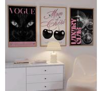 AMOSIJOY Lot de 3 Tableaux Déco Murale, Affiche Esthétique Chat Noir Cerise Boule Disco, Toile Sans Cadre, Déco Chambre Ado Fille Style Y2K (40x50cm)