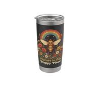 Amoureux de la nature vintage abeille arc-en-ciel fleurs sauvages Gobelet isotherme en acier inoxydable double paroi
