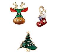 Amoyer 1 Set Broche De Noël Fawn Père Noël Boutonnière De Noël Épinglette Broche Alliage Pin Ornement Vêtements