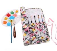 Amoyie Pliable Trousse pour Pinceaux Peinture, Toile Organiseurs pour pinceaux Acrylique, Aquarelle, Gouache et Huile, Floral