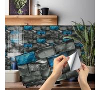 AMOYUN 12 Pièces Stickers Cuisine, Adhésive Décorative à Carreaux 15x30cm Imperméable en Vintage Autocollants en Tuile Stickers pour Salle de Bains Decoration