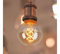 Ampoule 4,8 Watt Vintage LED filament blanc chaud forme sphérique verre ambre, douille E27 300 lumens 1800 Kelvin, DxH 9,5x13,8 cm