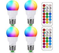 Ampoule Couleur LED, Équivalent 40W, E27 Telecommande Blanc Chaud 2700K Changement de couleur Ampoule 5W (Lot de 4)