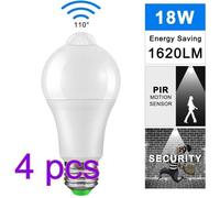 Ampoule Detecteur de Mouvement,18W E27 Ampoule LED Capteur PIR Infrarouge, Auto On/Off, Eclairage pour Escalier, Garage. (4 PACK)