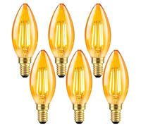 Ampoule E14 LED Filament Bougie Vintage 4W, Equivalent 40W Lampe, Verre Ambré Blanc Chaud 2200K, C35 Bougie Filament Rétro, 400LM, AC 220V, Non-Dimmable, Décorative pour Restaurant Café Bar, Lot de 6