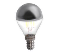 Ampoule E14 rétro lampe LED filament tête de miroir vintage, ronde argentée, 400 lumens 4 watts 2700 Kelvin, LxP 8x4,5 cm