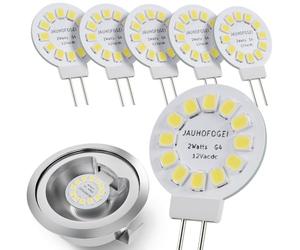 Ampoule LED 12 Volts G4 Ronde Blanc Froid équivalent Ampoule Halogène JC G4 12V 20W - Petite Ampoule G 4 pour Hotte de Cuisine Four - Spot Encastrable Halogene 2 Watt G 4 lumière du Jour - Lot de 6