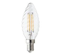 Ampoule LED à filament, forme torsadée C35, culot Edison E14, 4W (470 lumen équivalent à 40W), Lumière Blanc Chaud 2700K, verre transparent, faisceau diffusé 330°