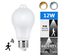 Ampoule LED avec détecteur de mouvement PIR 12W E27, ampoule intelligente, marche/arrêt activée par le mouvement, lampe d'éclairage domestique pour escalier domestique 2PCS warm white