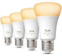 Ampoule LED Connectée Philips Hue, A60, E27, 6W, 1000-2000k, 810 Lumens, Lumière Blanche Chaude, Pack de 4