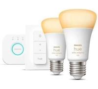 Ampoule LED Connectée Philips Hue White, Kit de Démarrage, 10,5W, Lot de 2 E27, Télécommande Hue, Hue Bridge inclus