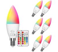 Ampoule LED E14 5W (équivalent 40W), ampoule de bougie, RGB+Blanc Chaud 2700K Dimmable par Télécommande (lot de 6)