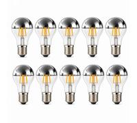 Ampoule LED Filament E27, A60 4W 220lm, 2700K Blanc Chaud 6000K Blanc Froid | Revêtement Argent Anti-éblouissement, IRC≥80, Longue Durée, Décoration Intérieure Salon(Cool white 6000K,10 Pack)