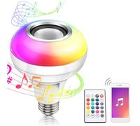 Ampoule LED intelligente, E26/E27 12 W LED RVB Bluetooth haut-parleur rechargeable contrôle haut-parleur Bluetooth multicolore audio musique jouant la lumière avec télécommande ampoule musicale