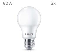 Ampoule LED - PHILIPS - 60 W - E27 - Blanc chaud - Dépolie - Non-Dimmable - 3 pièces