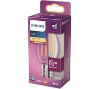 Philips Ampoule LED B35 E14 6,5 W (équiv. 60W) 2700K Blanc chaud Non dimmable Verre clair