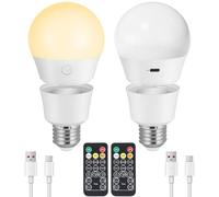 Ampoule LED Rechargeable Avec Télécommande, 7W Ampoule Connectée E27, 3 Couleur Dimmable Ampoules à Batterie, Timing, Magnétique Détachable LED Ampoules Sans Fil Pour Lampes, Urgence, 2Pcs