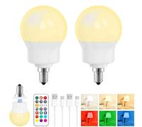 Ampoule LED Rechargeable avec Télécommande, Ampoule Sans Fil Magnétique E14 Dimmable 480LM, 3 Températures de Couleur + 9 Couleurs RGB, 3 Timer, pour Lampes Murales, Camping & Urgence, Lot de 2