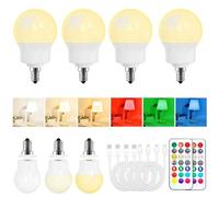 Ampoule LED Rechargeable Télécommande, Base Magnétique, 8W E14 Lot de 4 | Batterie 2600mAh, USB-C Recharge, Dimmable, 3 Couleurs, 9 RGB, 2 Modes, 3 Timers, Pour Lampes Sans Branchement Électrique