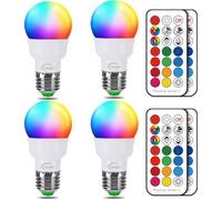 Ampoule LED - RGB - E27 - 5W - 12 Couleurs - Télécommande (Lot de 4)