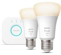 Ampoules Connectées Philips Hue White, Kit de Démarrage, 9.5W, E27, Pack de 2 + Hue Bridge