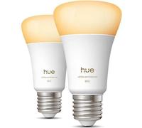 Ampoules LED Connectées Philips Hue A60, Lumière Blanche, Culot E27, 6W, 1000-2000k, 810 Lumens, Pack de 2