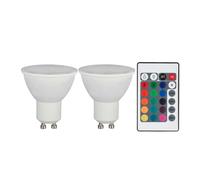 Ampoules LED RGB GU10 dimmables avec télécommande avec changement de couleur, 4,8 watts 420 lumens 3000K blanc chaud, DxH 4,5x8,8 cm, lot de 2