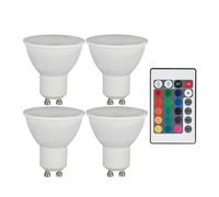 Ampoules LED RGB GU10 dimmables avec télécommande avec changement de couleur, 4,8 watts 420 lumens 3000K blanc chaud, DxH 4,5x8,8 cm, lot de 4