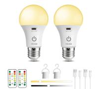 Ampoules Rechargeables USB avec Télécommande, 3 Couleur Dimmable & Fonction de Timing, 7W E27 Ampoule Sans Electricite Fil, Touch Control, Extérieur Camping Ampoule sur Batterie de Secours, Lot de 2