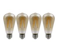 Ampoules vintage Ampoule E27 Ampoules à filament rétro LED, verre ambré, 7 watts 720 lumens 2700 Kelvin blanc chaud, DxH 6,4x14 cm, lot de 4