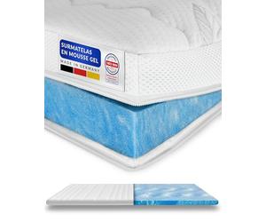 AMQ Sleep Surmatelas 90x190 Gel Épais 8 cm - Rafraîchissant Mémoire de Forme RG50 - Fabriqué en Allemagne, Housse Lyocell Déhoussable Antidérapante - sur Matelas 1 Personne