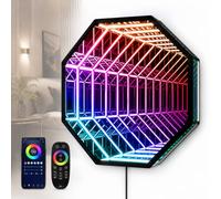 AMQYDT Miroir Lumineux Octogonal Infinity, Applique Murale Tunnel LED 3D avec Grand Cadre, Contrôle par Application Mobile, Changement De Couleur RGB pour Salon, Bar Ou Salle De Jeux 50cm