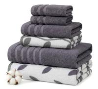 Amrapur 6-Piece Yarn Dyed Organic Vines Jacquard/Solid Ultra Soft 550GSM 100% Combed Cotton Towel Set Lot de 6 Serviettes Teint en Fil de Vigne Bio Gris, Lavande Grise, 40,6 x 25,4 x 12,7 cm