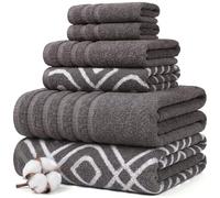 Amrapur 6-Piece Yarn Dyed Oxford Stripe Jacquard/Solid Ultra Soft 550GSM 100% Combed Cotton Towel Set Lot de 6 Serviettes en Fil Teint Gris cendré, 40,6 x 25,4 x 12,7 cm