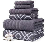 Amrapur 6-Piece Yarn Dyed Oxford Stripe Jacquard/Solid Ultra Soft 550GSM 100% Combed Cotton Towel Set Lot de 6 Serviettes Gris Lavande, 40,6 x 25,4 x 12,7 cm