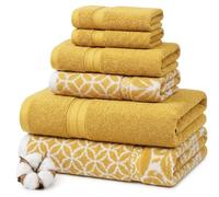 Amrapur Modern Threads Lot de 6 Serviettes Jacquard réversibles en Fil Teint en Fil - Serviettes de Bain, essuie-Mains et débarbouillettes - Super absorbantes et à séchage Rapide - 100% Coton peigné