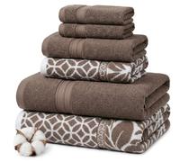 Amrapur Modern Threads Lot de 6 Serviettes Jacquard réversibles en Fil Teint en Fil - Serviettes de Bain, essuie-Mains et débarbouillettes - Super absorbantes et à séchage Rapide - 100% Coton peigné