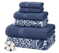 Amrapur Modern Threads Lot de 6 Serviettes Jacquard réversibles en Fil Teint en Fil - Serviettes de Bain, essuie-Mains et débarbouillettes - Super absorbantes et à séchage Rapide - 100% Coton peigné