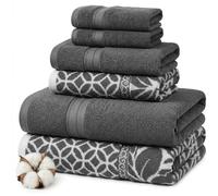 Amrapur Modern Threads Lot de 6 Serviettes Jacquard réversibles en Fil Teint en Fil - Serviettes de Bain, essuie-Mains et débarbouillettes - Super absorbantes et à séchage Rapide - 100% Coton peigné
