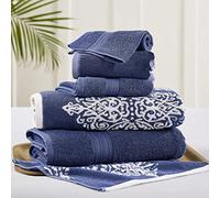 Amrapur Overseas | Artesia - Lot de 6 Serviettes Jacquard réversibles damassées (Indigo)