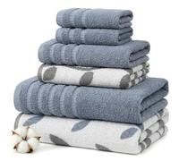 Amrapur Yarn Dyed Organic Vines Jacquard/Solid Ultra Soft 500GSM 100% Combed Cotton Towel Set Lot de 6 Serviettes teintées en Fil Bio Bleu Vigne, 40,6 x 25,4 x 12,7 cm
