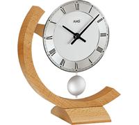 AMS 163 Horloge de table à quartz analogique avec pendule moderne bois hêtre massif avec aluminium
