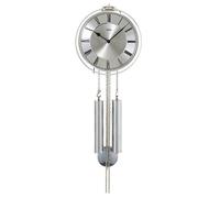 AMS 358 Horloge murale avec pendule mécanique argentée Horloge à pendule avec chiffres romains
