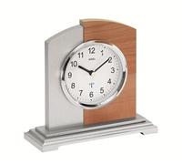AMS 5146 Horloge de table radiocommandée analogique moderne argentée avec optique cœur de hêtre
